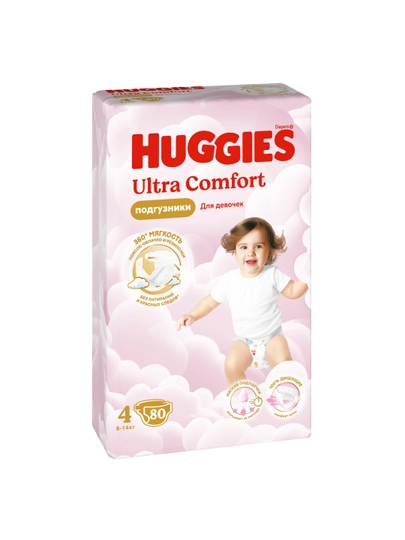 Подгузники Huggies Ultra Comfort для девочек 8-14кг, 4 размер, 80шт