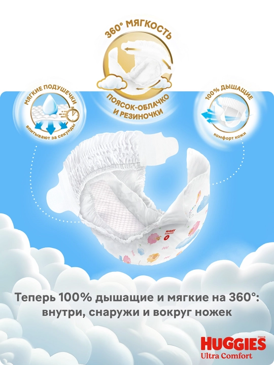 Подгузники Huggies Ultra Comfort для девочек 12-22кг, 5 размер, 64шт