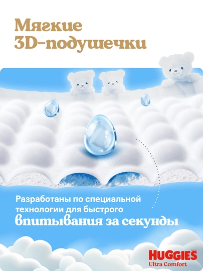 Подгузники Huggies Ultra Comfort для девочек 12-22кг, 5 размер, 64шт
