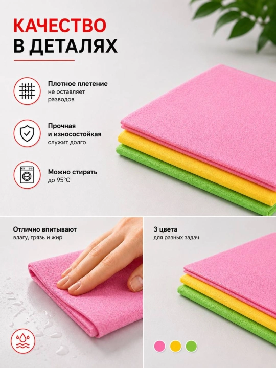 Универсальные салфетки для уборки, 3 шт