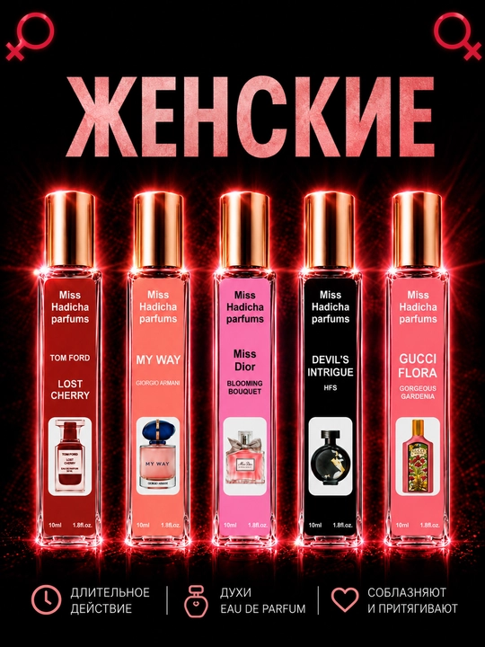Ayollar uchun atirlar to'plami, Gucci Flora, Miss Dior, My Way, Lost Cherry, Boomshel - 