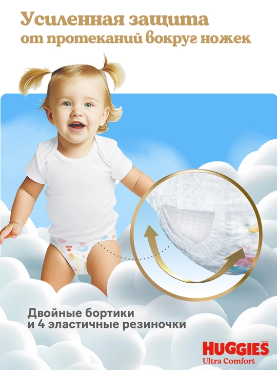 Подгузники трусики Huggies Ultra Comfort для девочек размер 4 (9-14 кг) 46 шт