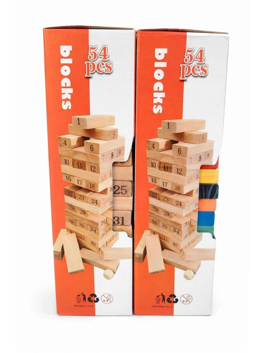 Yog‘ochli Jenga minorasi o‘yini — 54 dona blokli stol o‘yini, bolalar va kattalar uchun - 