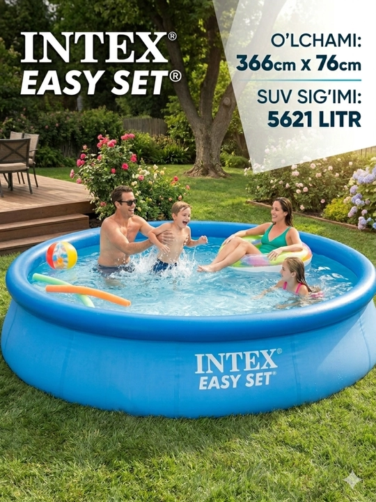 Каркасный бассейн Intex Easy Set, надувной бассейн, объём на выбор — от 886 до 5621 литра - 