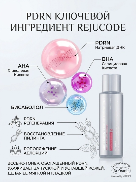 Dr.Oracle CURE SONA PDRN, AHA, BHA yorqinlashtiruvchi toner, 140 ml