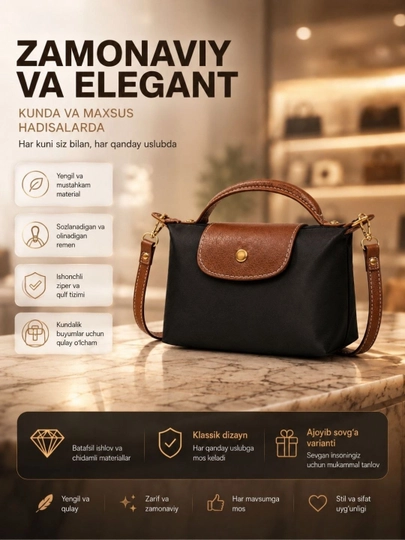 Сумка женская, мини сумка кроссбоди для женщин – в стиле Longchamp — OSIYOAL-SUMKPIST-ЧЕРН