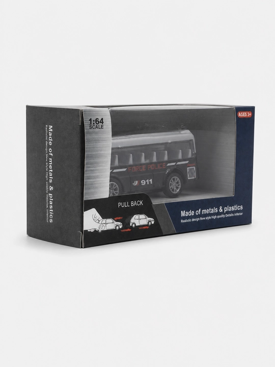Politsiya avtobusi Force Police 1:64, metall, inersiyali