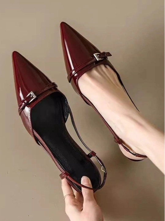 Past poshnali o‘tkir uchli ayollar slingback poyabzali