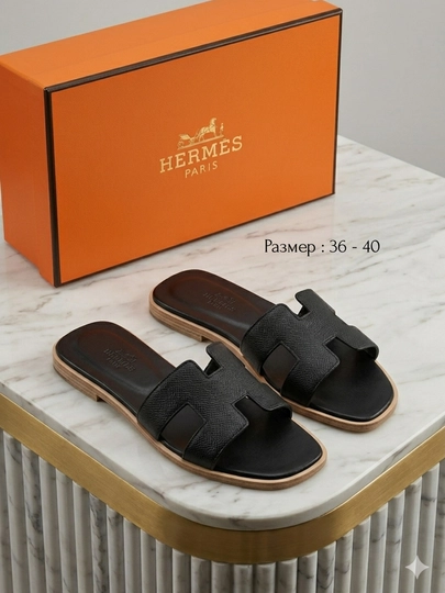 Женские тапочки He`rmes, женская обувь, Размер в размер — 2506-HERMES11-ЧЕРНСТЕ-38