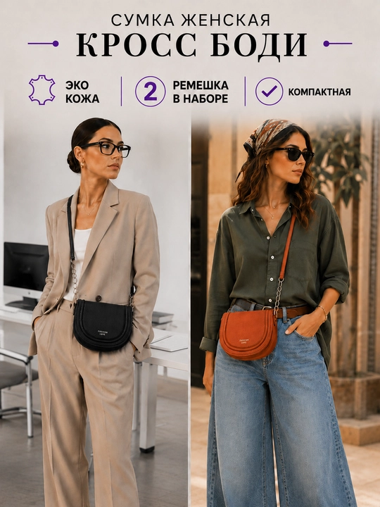 Ayollar sumkasi: egar, kross-bodi, yelkadan o‘tkazilgan, to‘plamda 2 ta tasma, eko charm