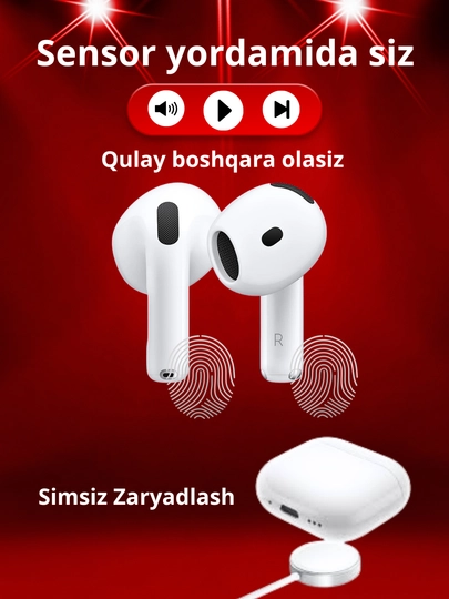 Simsiz quloqchinlar Pods 4, sensorli va blutuz naushniklar, iPhone va Android uchun