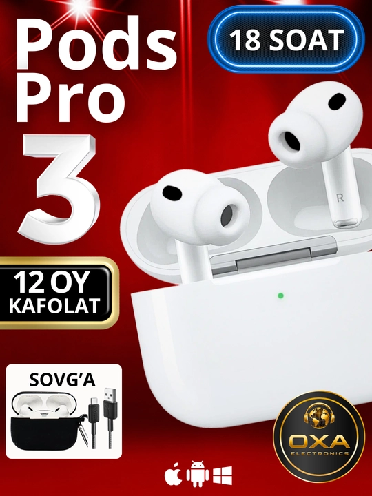 Pods Pro 3 simsiz quloqchinlari, Android va iPhone uchun Bluetooth sensorli quloqchinlar - 