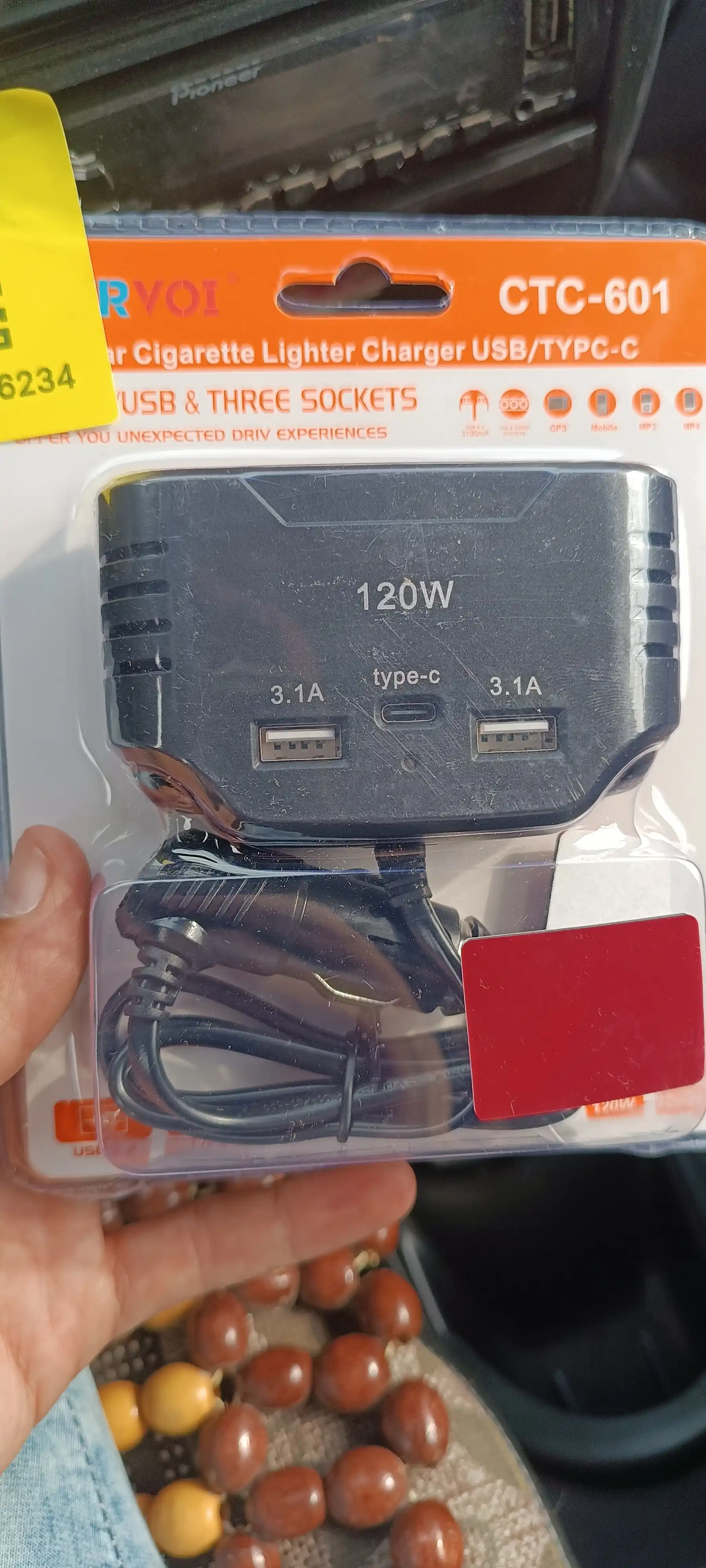 Адаптер для автомобиля с 3 разъёмами, зарядное устройство с USB и Type-C портами