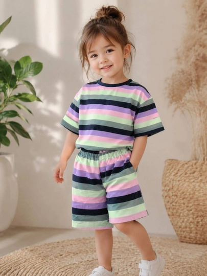 Rainbow Kids — Летний комплект для девочек с футболкой и шортами — BILKIDS-KIDSQIZALOQ-СИРЕН-4 года