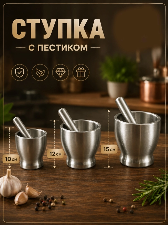 Ступка с пестиком из нержавеющей стали, металлическая ступка для специй, трав, чеснока