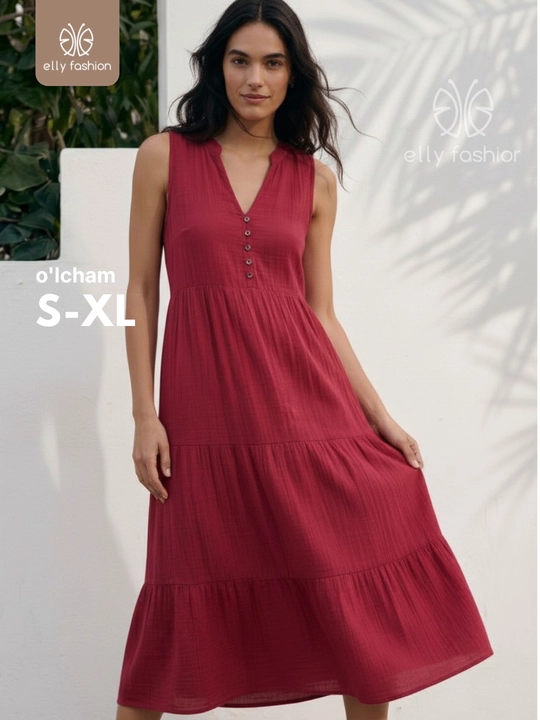 Ayollar uchun yozgi ko‘ylak, safari uslubida, qomatga yopishgan, paxta  — EllyFashion - 