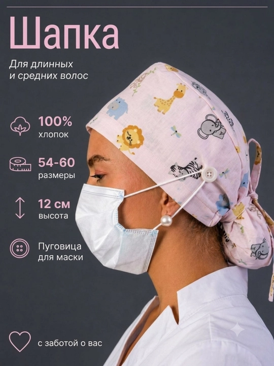 Медицинская шапка на пуговицах и шапка косметолога - 