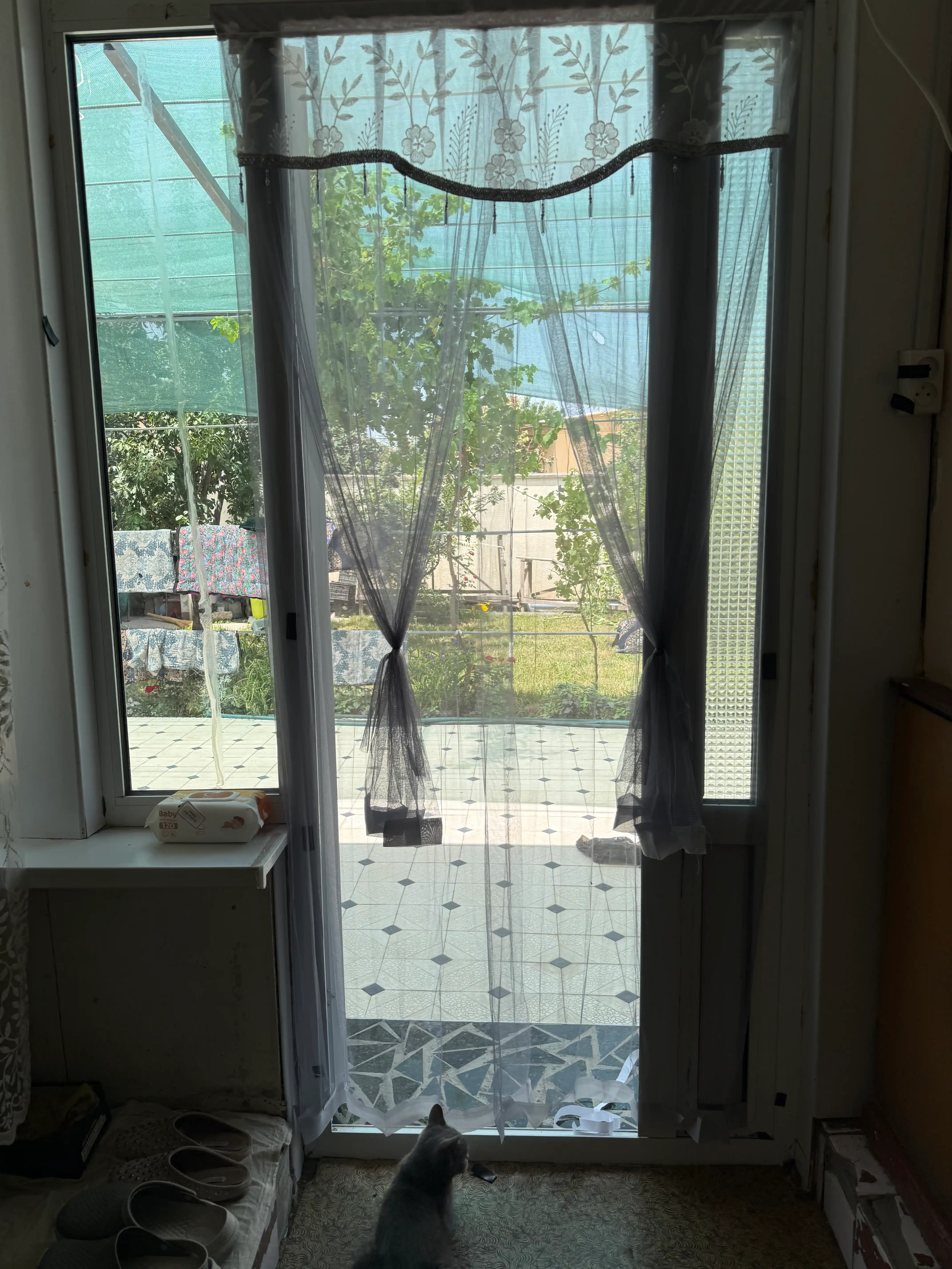 Тюль на дверь декоративная, сетка штора с вышивкой, 100x210 см