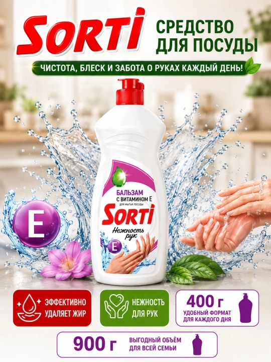 Средство для посуды SORTI для легкого удаления жира, 400 гр и 900 гр - 