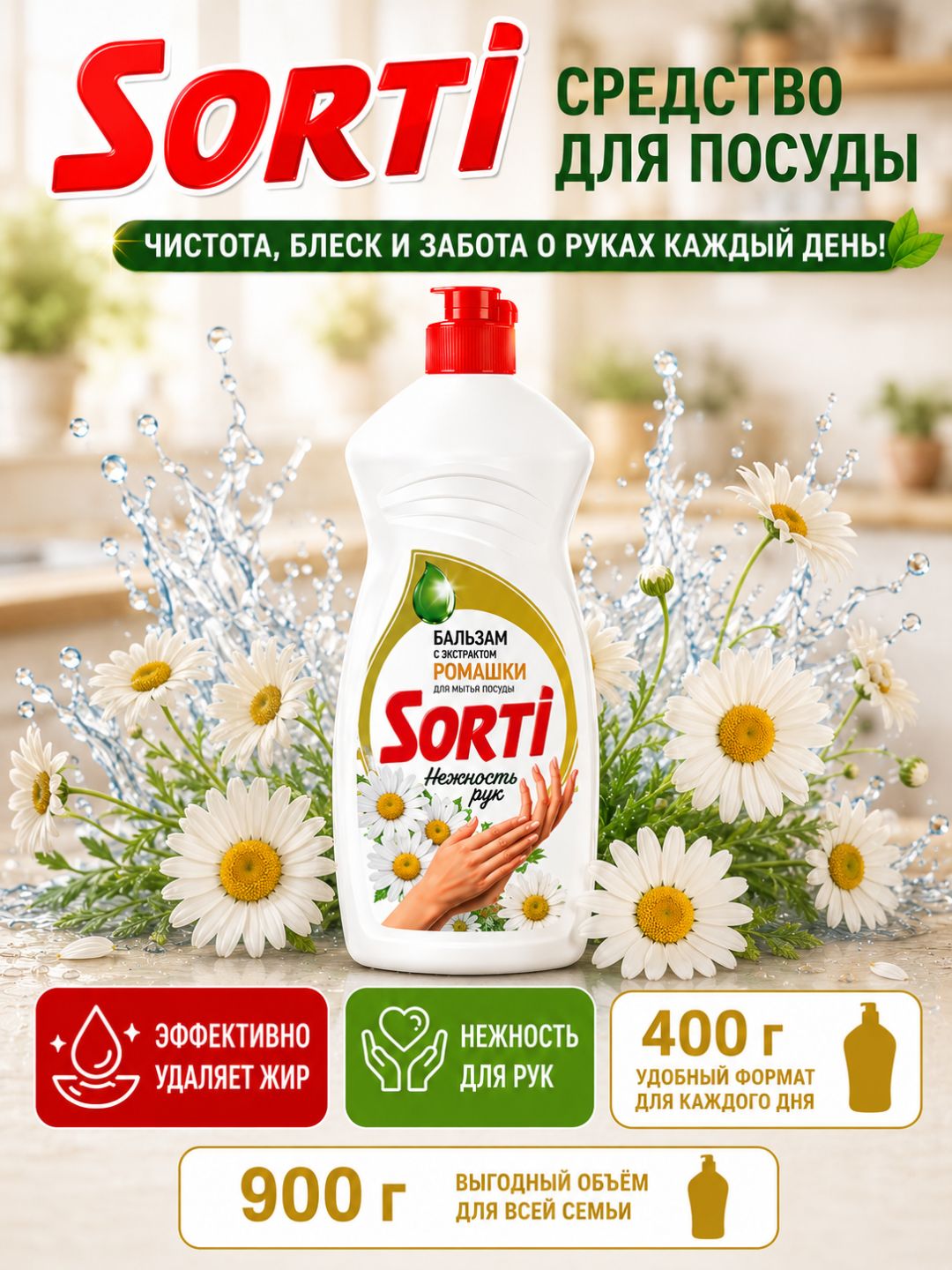 Средство для посуды SORTI для легкого удаления жира, 400 гр и 900 гр - 
