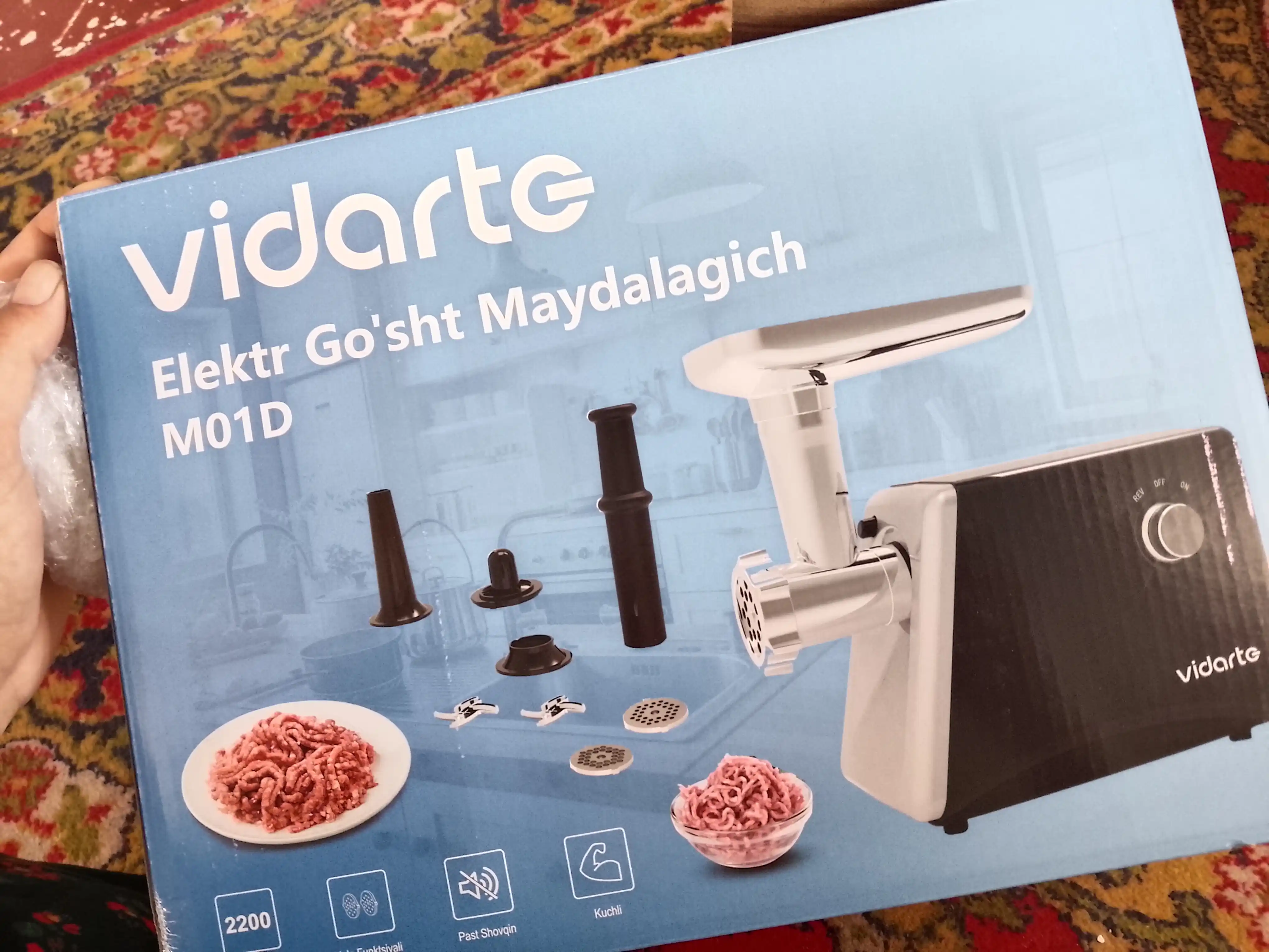 Go sht qiymalagich 2200 Vt po'lat pichoq 5-7 mm nozul kolbasa kubbe revers himoya VIDARTE
