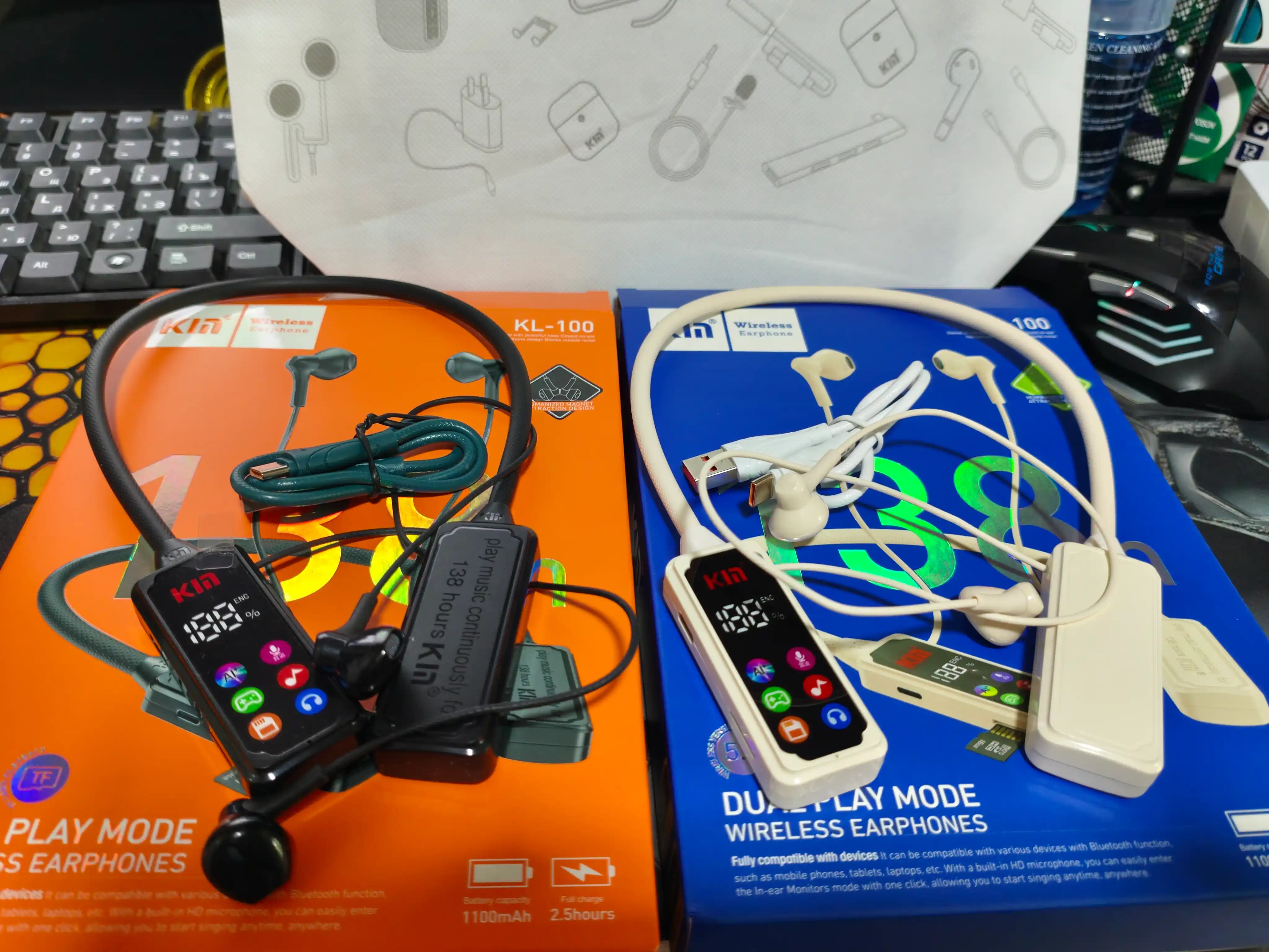 Simsiz quloqchin KIN KL100 Bluetooth 5.4 1100 mAh ENC mikrofon bo'yinbog' dizayn naushnik