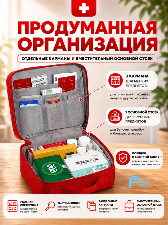 Katta aptechka dori saqlash uchun, uy, mashina va sayohat uchun
