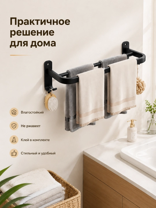 Полотенцедержатель для ванной, настенный, из нержавеющей стали, 304, без сверления