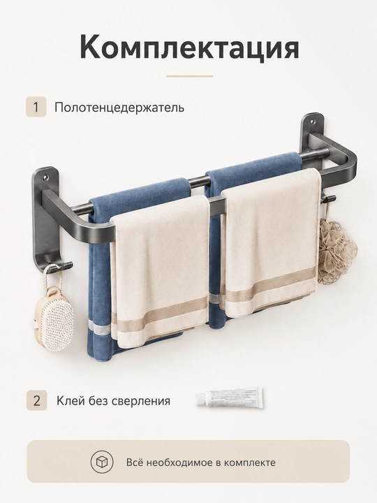 Полотенцедержатель для ванной, настенный, из нержавеющей стали, 304, без сверления