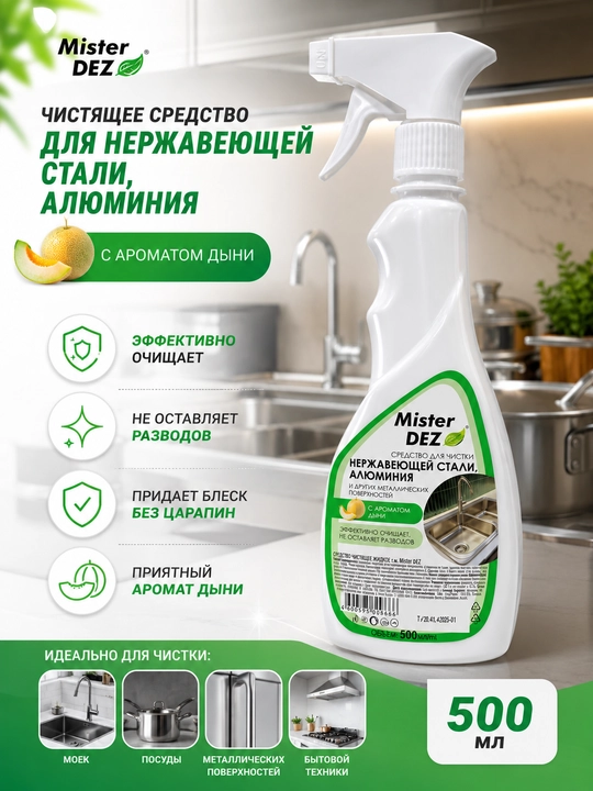 Антижир для нержавеющей стали, алюминия, метала  500 мл (эко) Mister Dez Eco-Cleaning - 