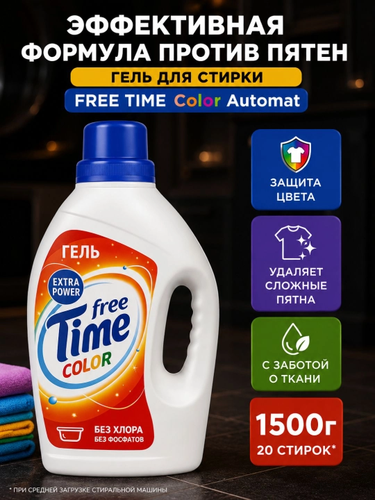 Гель для стирки "FREE TIME" Color, 1500 г - 