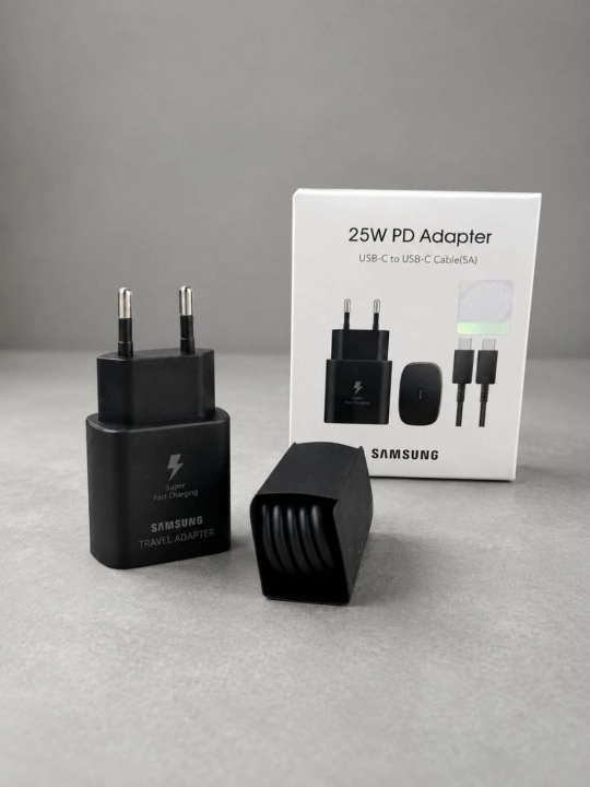 Samsung quvvatlagichi 25W, Type-C kabel bilan, juda tez zaryadlovchi - 