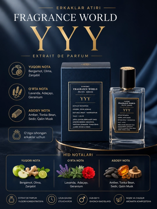 Fragrance World YYY мужской парфюм, 70 мл, древесно-пряный стойкий аромат для мужчин - 
