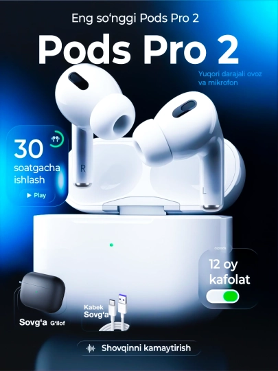 Наушники беспроводные Pods Pro 2, для iPhone и Android, сенсорные
