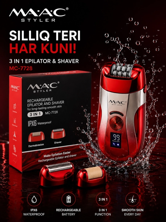 M.A.C styler epilyatori, MC-7728, 3 ta 1 da professional epilyator