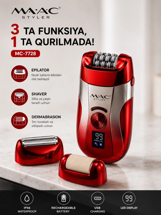 M.A.C styler epilyatori, MC-7728, 3 ta 1 da professional epilyator