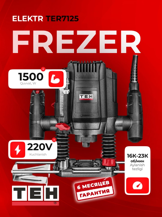 Elektr frezeri TEH TER7125 1500 Vt, patron 8/12 mm, 23000 ayl/min