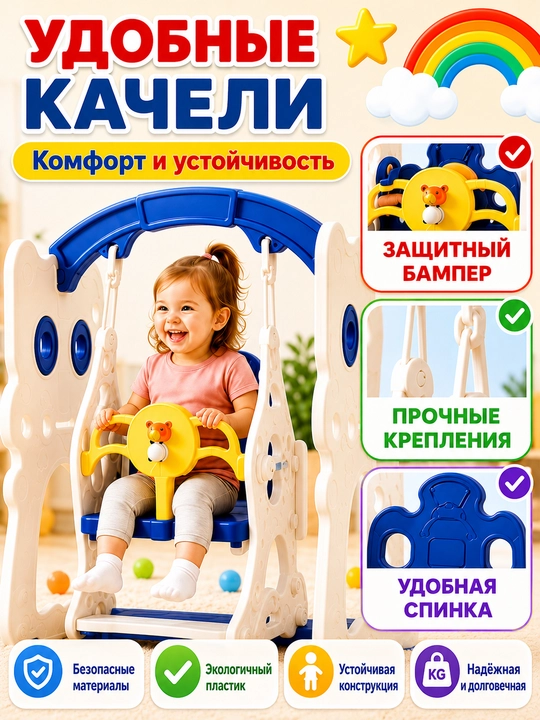 Качели, горка, игровой комплекс детский