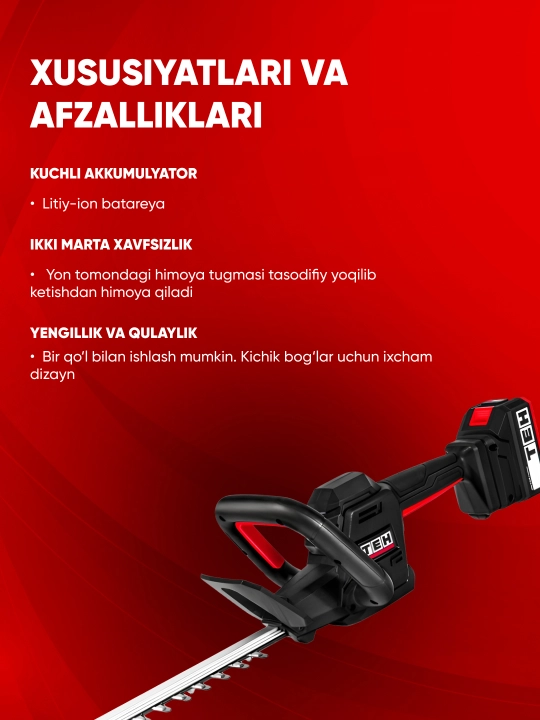 Akkumulyatorli bog‘ qaychisi TEH LHT5120, kuchli, bog‘ uchun, 1500 ob/min
