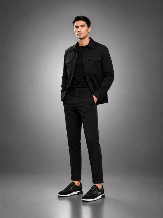 Erkaklar uchun Premium Black charm krossovkalar – tabiiy charm va zamsha, qulay taglik