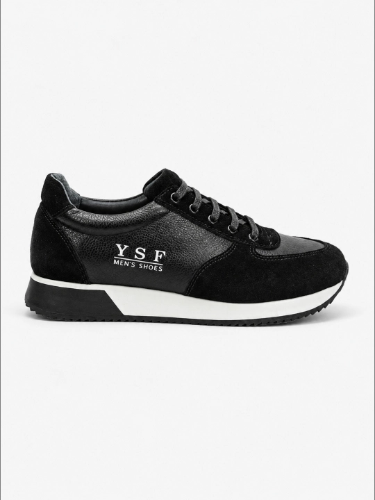 Erkaklar uchun Premium Black charm krossovkalar – tabiiy charm va zamsha, qulay taglik