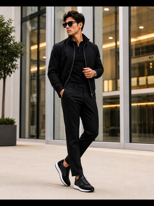 Erkaklar uchun Premium Black charm krossovkalar – tabiiy charm va zamsha, qulay taglik