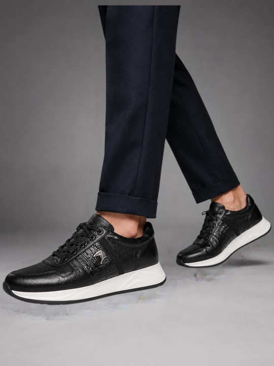 Erkaklar uchun Premium Black charm krossovkalar – tabiiy charm va zamsha, qulay taglik