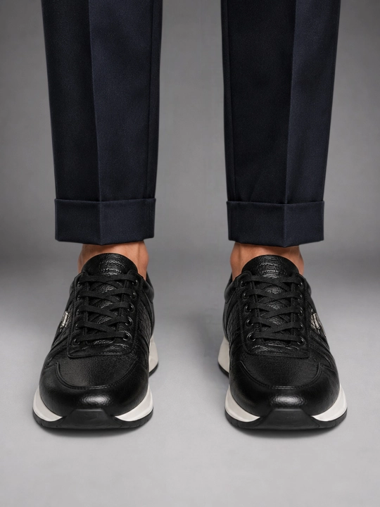 Erkaklar uchun Premium Black charm krossovkalar – tabiiy charm va zamsha, qulay taglik