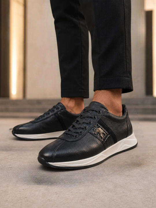 Erkaklar uchun Premium Black charm krossovkalar – tabiiy charm va zamsha, qulay taglik