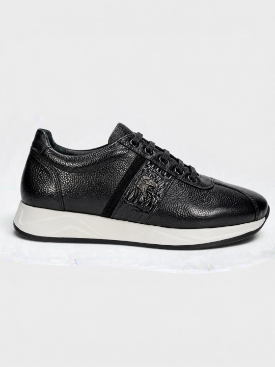 Erkaklar uchun Premium Black charm krossovkalar – tabiiy charm va zamsha, qulay taglik