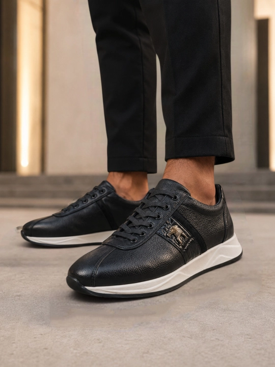 Erkaklar uchun Premium Black charm krossovkalar – tabiiy charm va zamsha, qulay taglik
