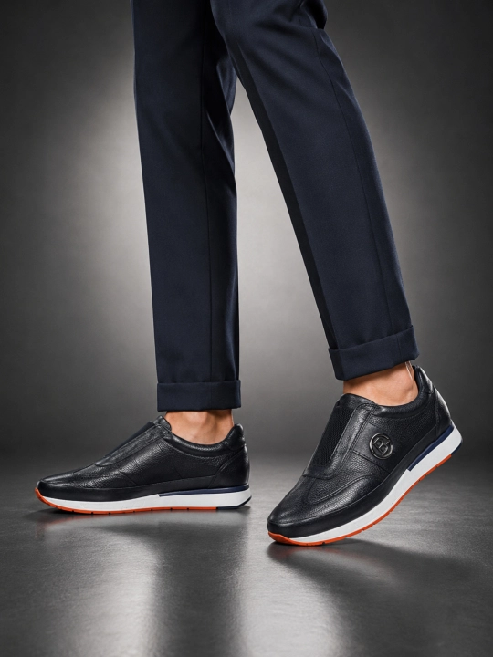 Erkaklar uchun Premium Black charm krossovkalar – tabiiy charm va zamsha, qulay taglik