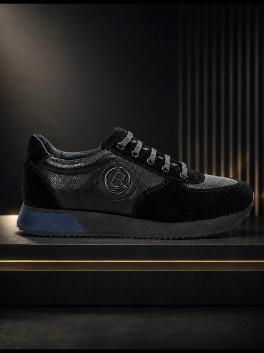 Erkaklar uchun Premium Black charm krossovkalar – tabiiy charm va zamsha, qulay taglik