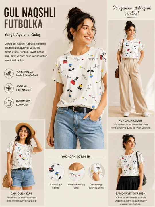 Ayollar uchun futbolka, print bilan - 